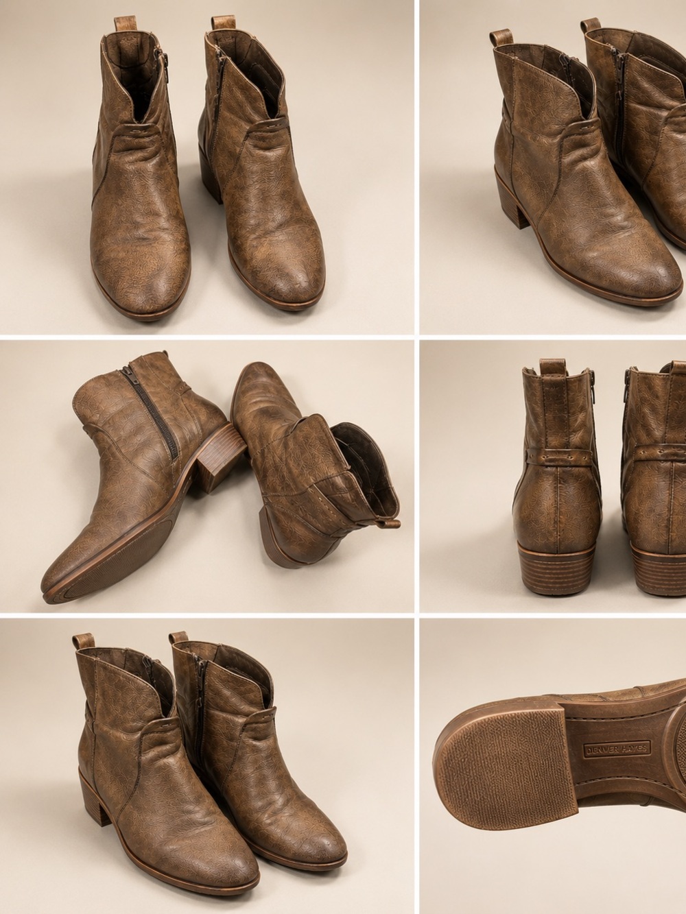 Denver Hayes Brown Leather Ankle Boots Size 7 Wide | Side Zip | Distressed